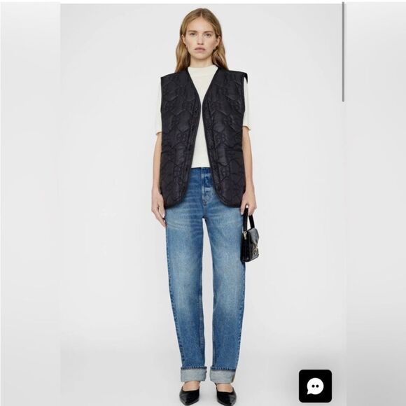 Anine Bing Andy Black Quilted Monogram Vest Pockets Women’s Size‎ Large